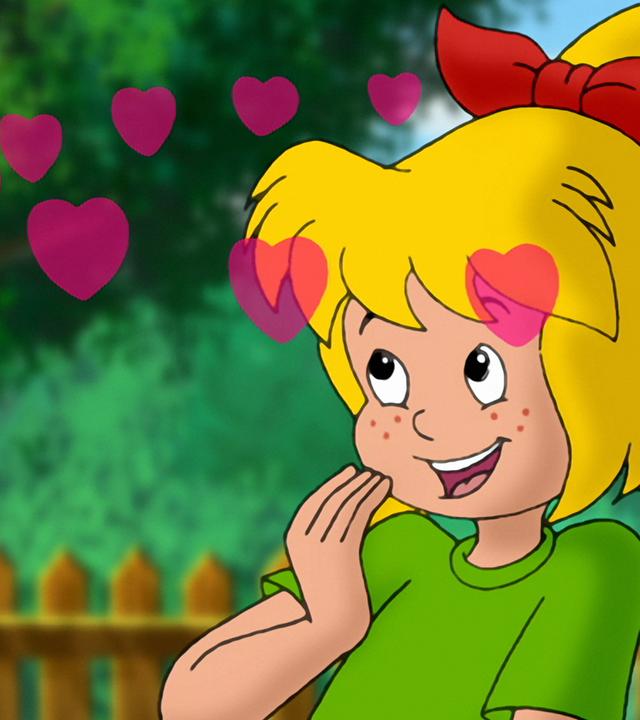 Bibi schaut verliebt drein. Um sie herum schweben Herzen.