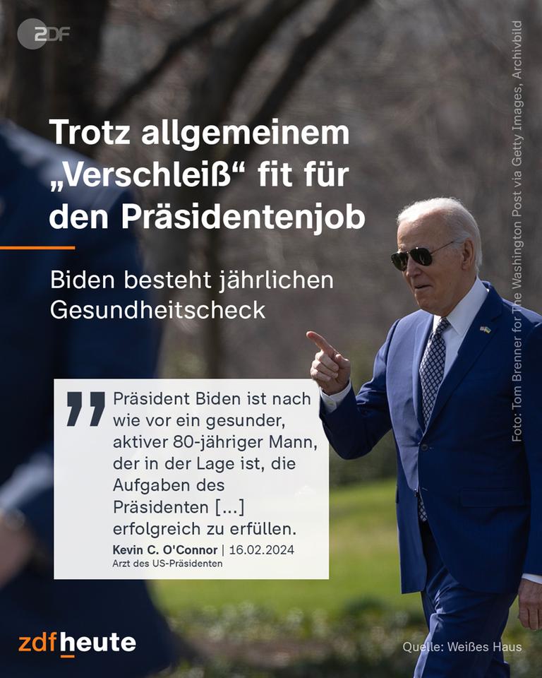 ZDFheute Instagram-Post "Trotz allgemeinem "Verschleiß" fit für den Präsidentenjob: Biden besteht jährlichen Gesundheitscheck"