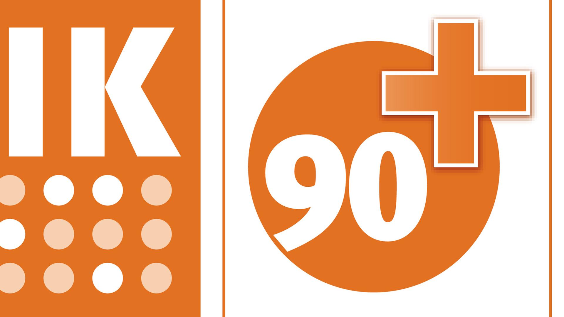 Logo des Projekts BIK - orangefarbenes Prüfzeichen 90plus