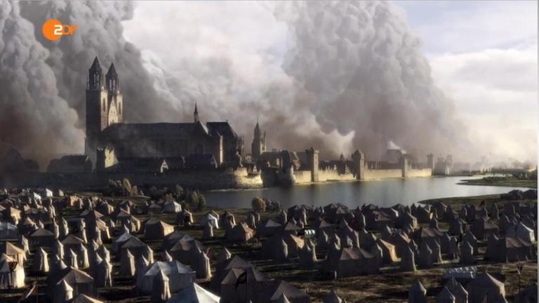 Bild des historischen Magdeburgs während der Verwüstung