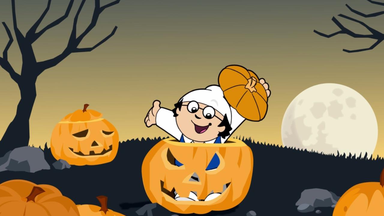 Mainzelmännchen sitzt im Kürbis