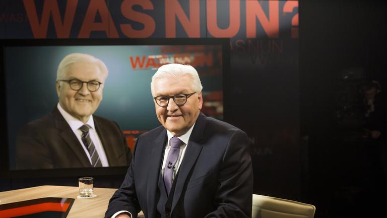 "Was nun, Herr Bundespräsident": Frank-Walter Steinmeier sitzt am Tisch und lacht in die Kamera