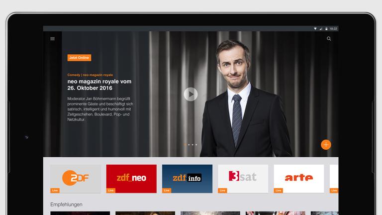 App der ZDFmediathek auf Tablet mit iOS-Betriebssystem sv