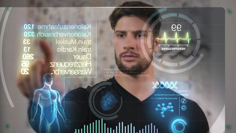 "Leschs Kosmos: Die neue Revolution – Die Welt von Morgen“: Max sitzt 2050 am Computer  und verschafft sich einen Überblick über seine Gesundheitsdaten.