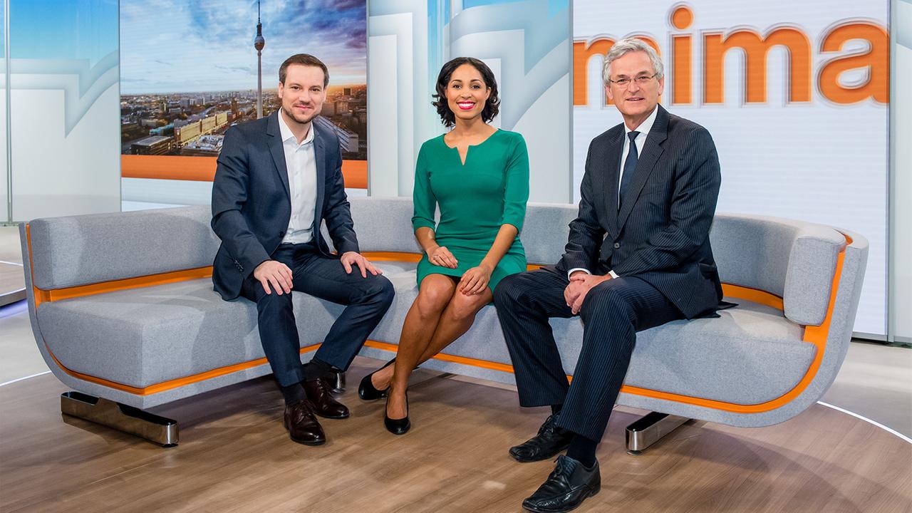 Studio ZDF-Mittagsmagazin: v.l.n.r. Andreas Wunn, Jana Pareigis, Peter Frey
