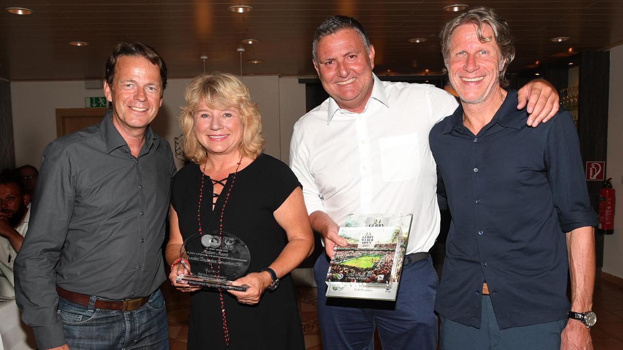 "Gerry-Weber-Open-Award 2017": V.l.n.r. Rudi Cerne, Susanne Simon, Aris Donzelli, Joachim Günther