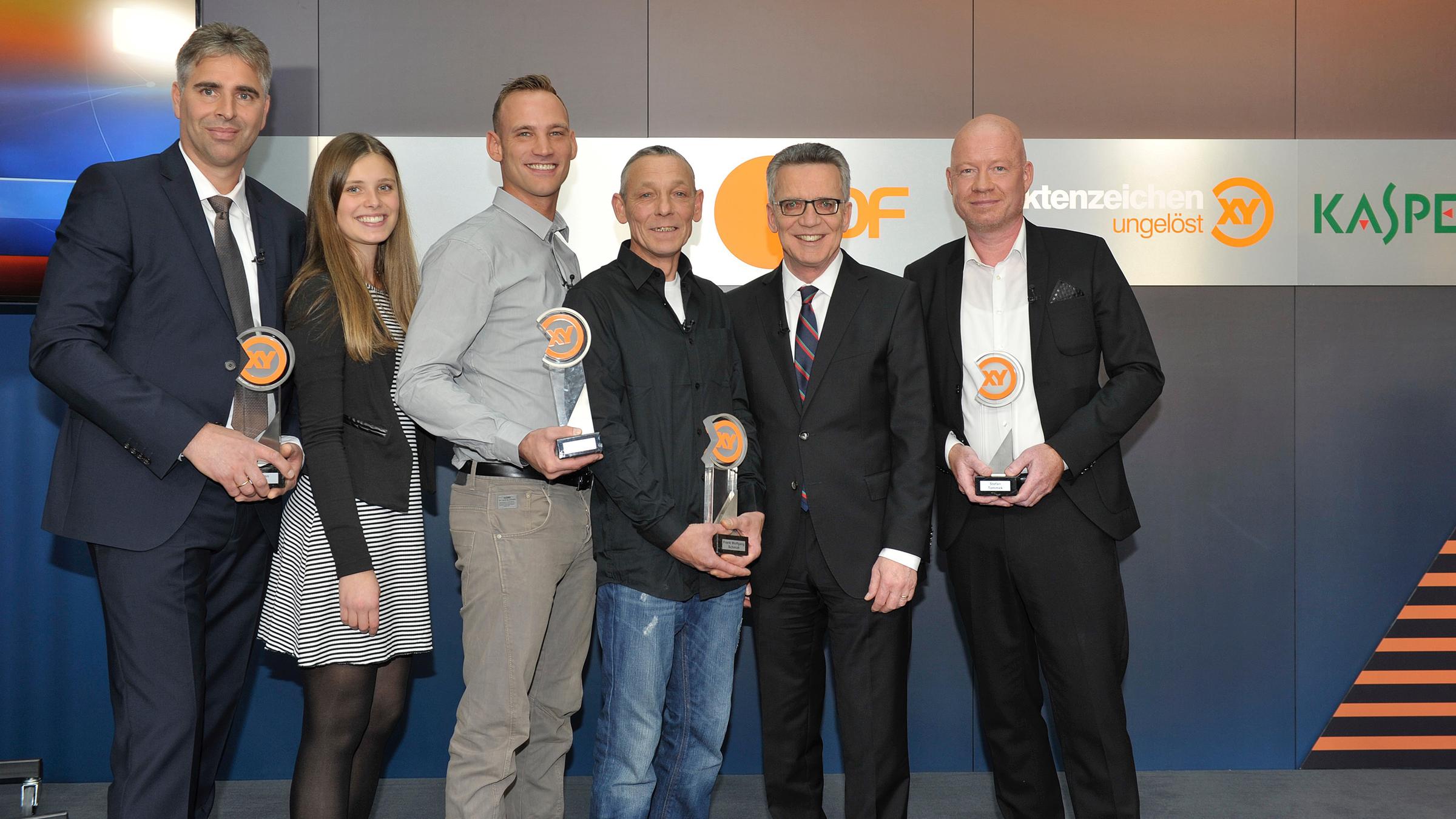 XY-Preis 2016: Nina Röder, Carsten Röder, Frank Wolfgang Schmidt, Raphael Soler-Lopez, Thomas de Maizière, Stefan Tommek