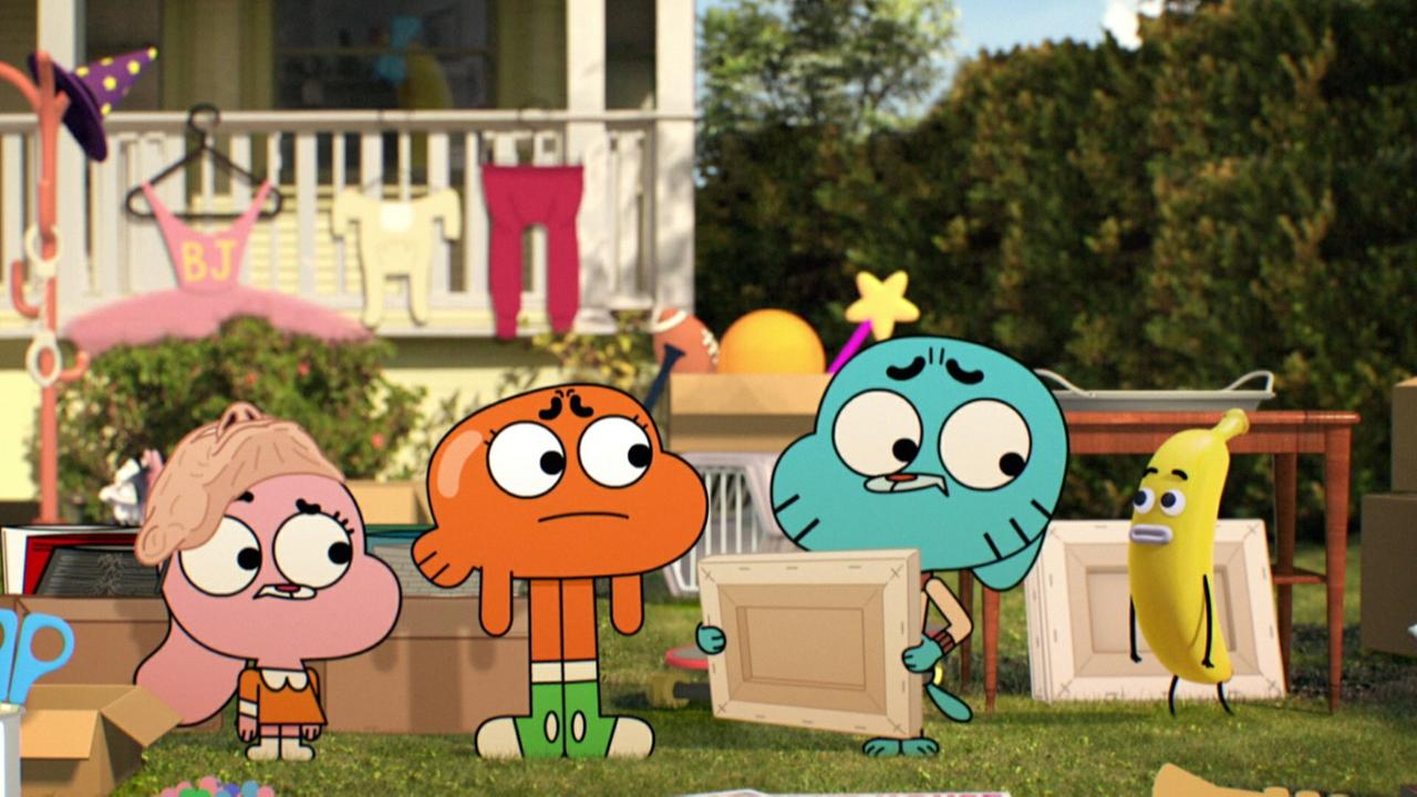 "Die fantastische Welt von Gumball": Auf dem Flohmarkt entdecken Gumball (2.v.r.) und seine Freunde unheimliche Bilder.
