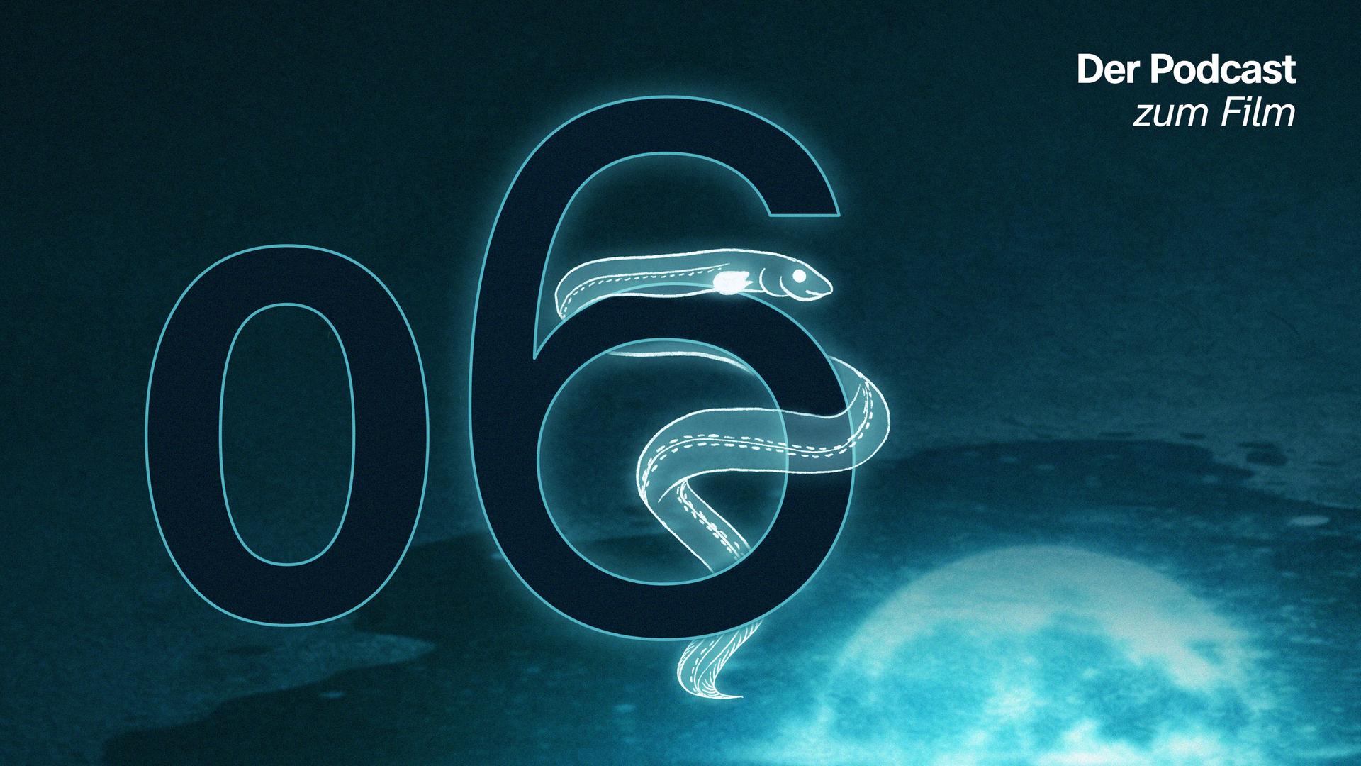 Eine große Sechs, um die sich ein gezeichneter Aal windet