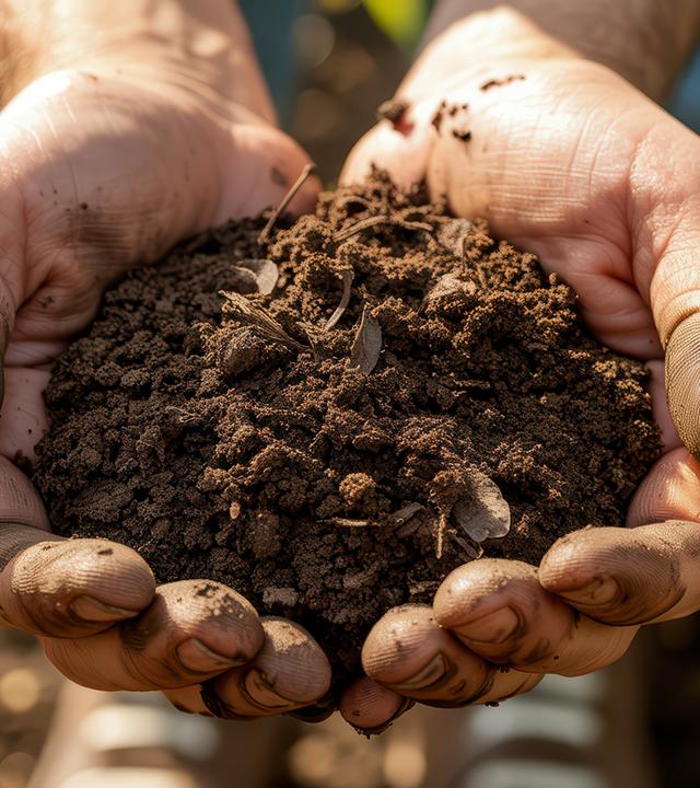 Zwei Hände mit Erde gefüllt