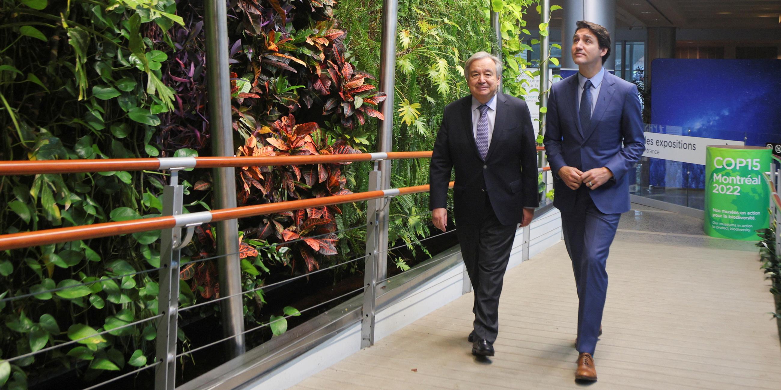 Antonio Guterres und Justin Trudeau am 07.12.2022 in Montreal