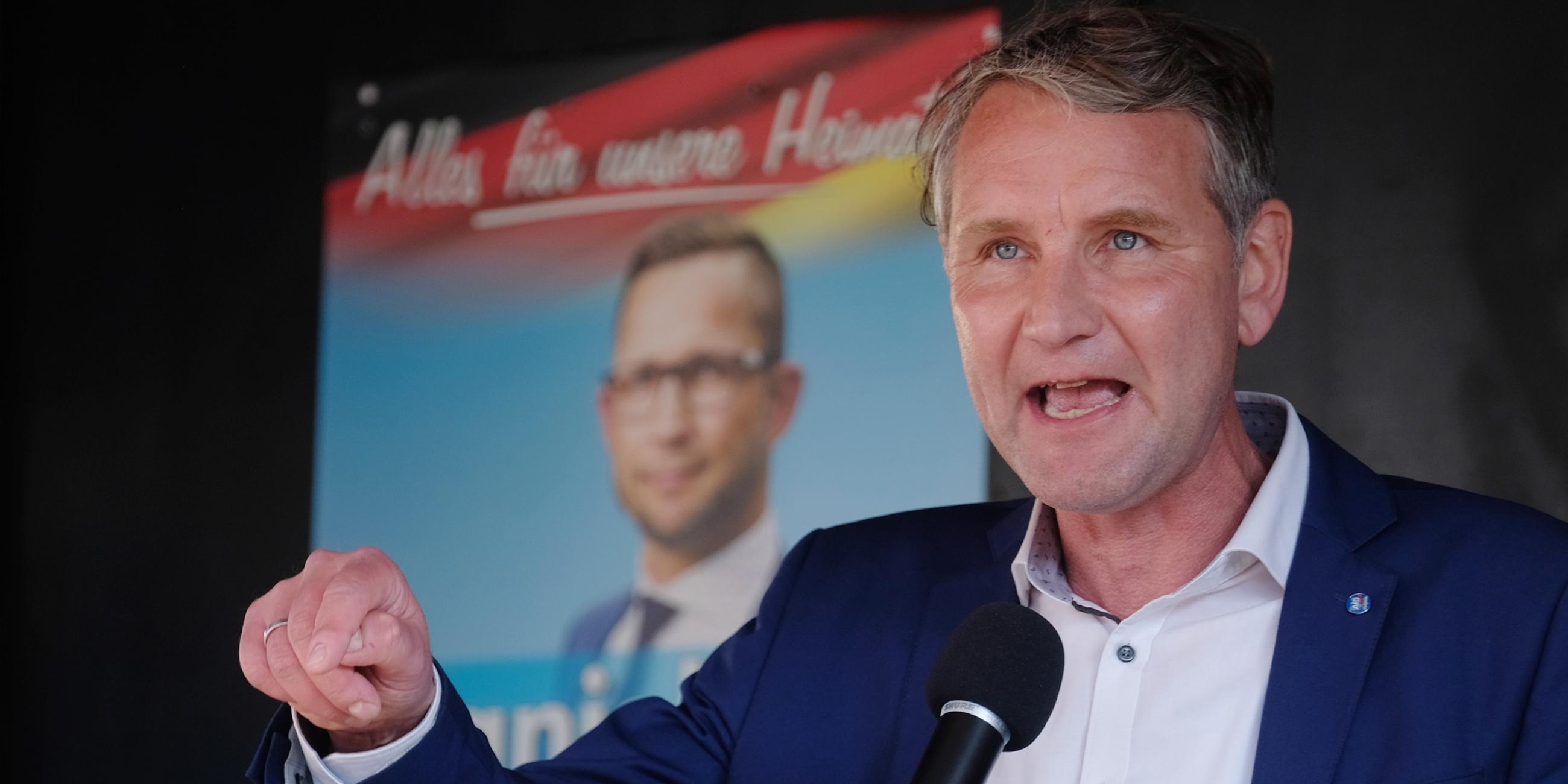 Archiv: Björn Höcke (AfD), Fraktionsvorsitzender der AfD-Thüringen, spricht während einer Wahlkampfveranstaltung. Am 29.05.2021