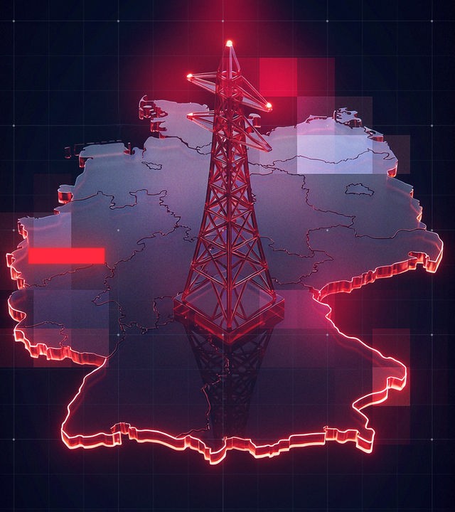 Umrisskarte von Deutschland mit Strommast als zentrales Bildelement