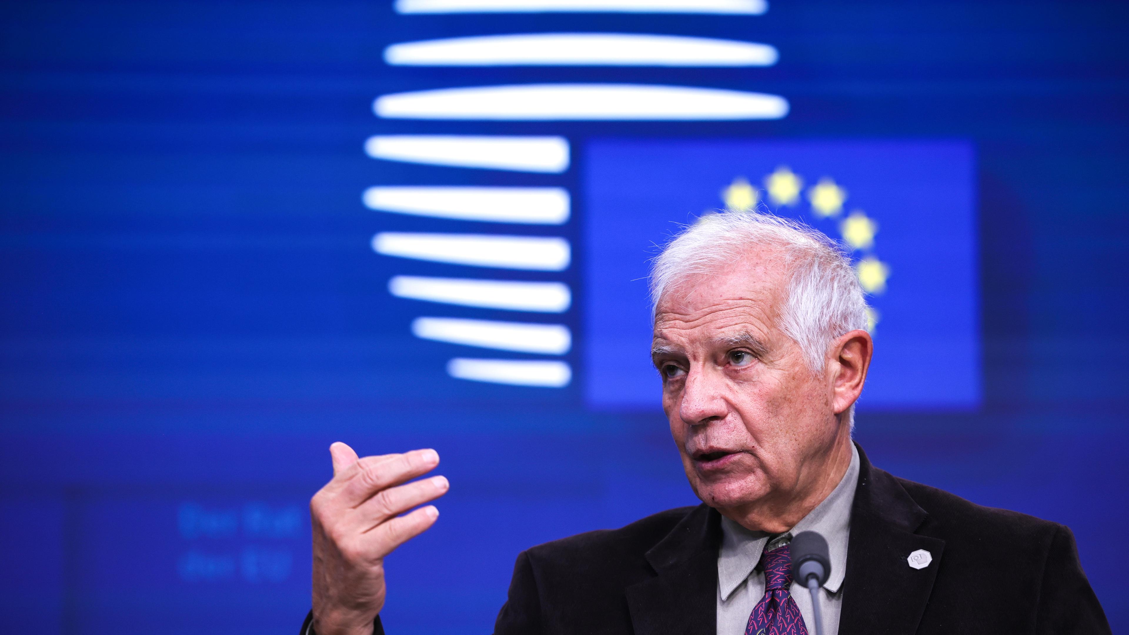 European Union High Representative for Foreign Affairs and Security Policy Josep Borrell delivers remarks to the press prior to the EU-Western Balkans ministerial meeting, in Brussels, Belgium, 13 November 2023.