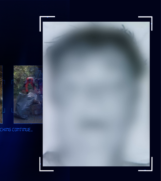Portraitfoto einer Frau (schwarzweiß). Das Gesicht wurde technisch verfremdet. Links daneben: Lichtschematische Darstellung eines Fingerabdrucks.