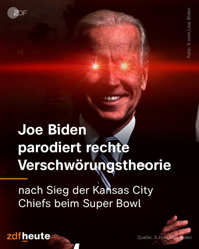 Fotomontage des US-Präsident Joe Biden, aus dessen Augen rote Laser schießen