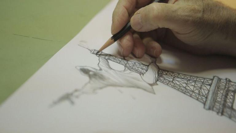 Eine Karikatur entsteht - ein Statement zu den Terroranschl�gen von Paris.