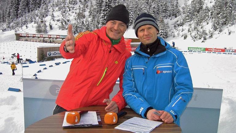 Sven Fischer (l) ZDF- Biathlon- Experte. 
Alexander Ruda (r) ZDF- Biathlon- Moderator.
