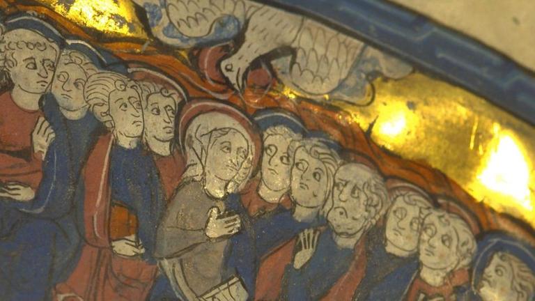 Das Pfingstwunder: Darstellung aus einer franz�sischen Handschrift des 13. Jahrhunderts.