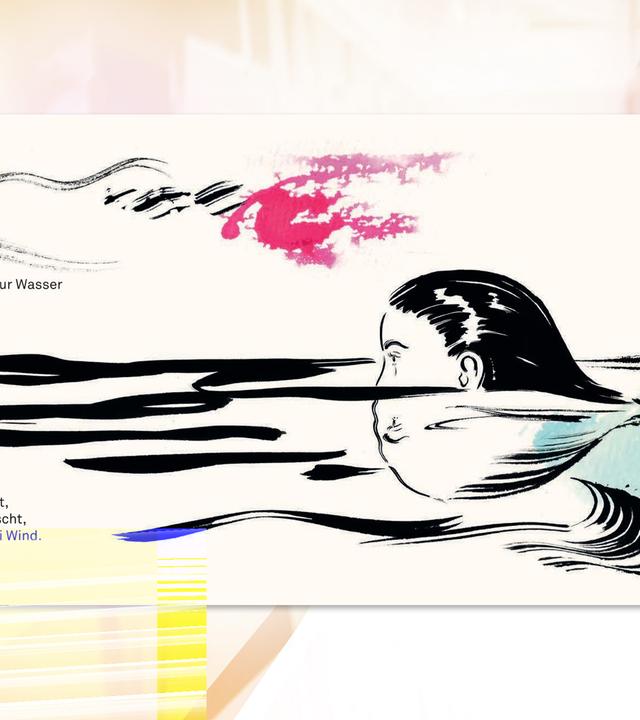 Man sieht die Illustration einer Frau die schwimmt.