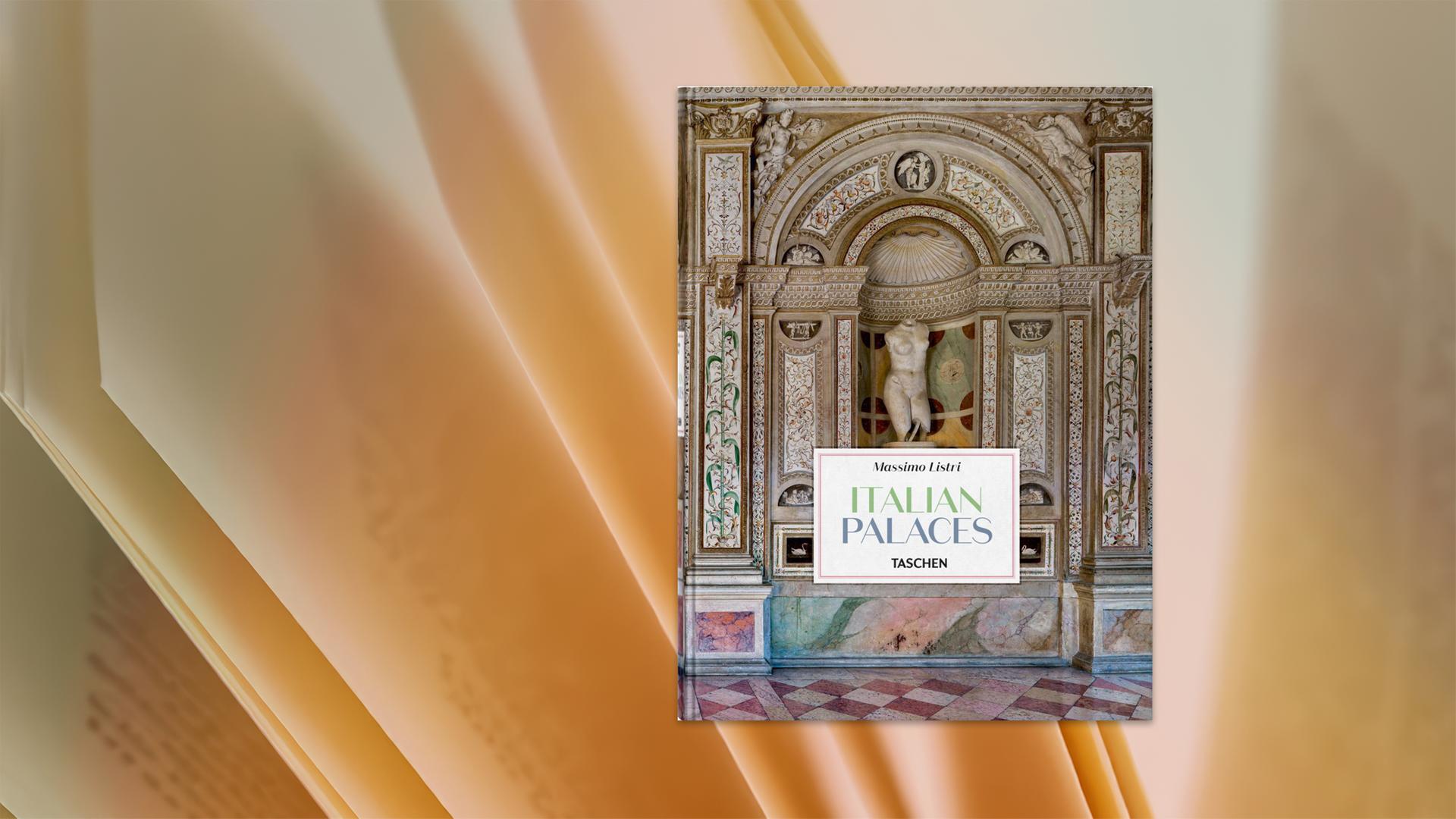 Auf einem Buchumschlag ist eine Nahaufnahme einer prächtig verzierten Wandnische aus Marmor und kostbaren Steinen mit einer Statue zu sehen.