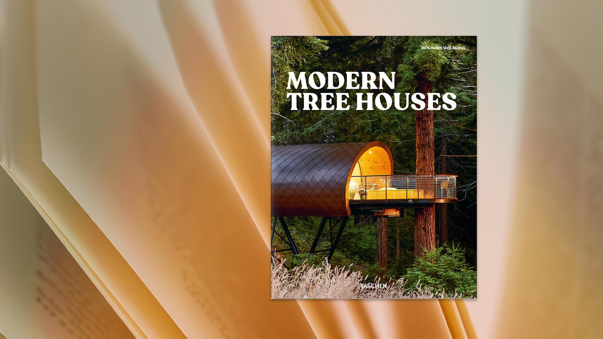 Auf dem Cover des Buches sieht man ein modernes Baumhaus.