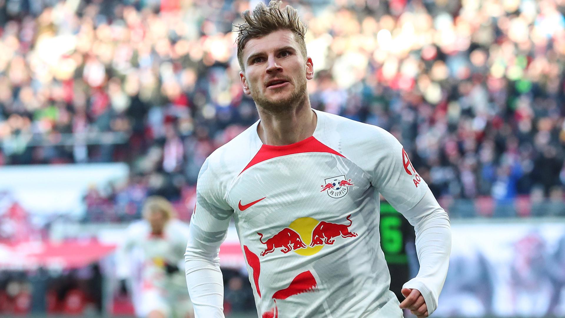 11.03.2023, Leipzig: Timo Werner (RB Leipzig) jubelt über sein Tor