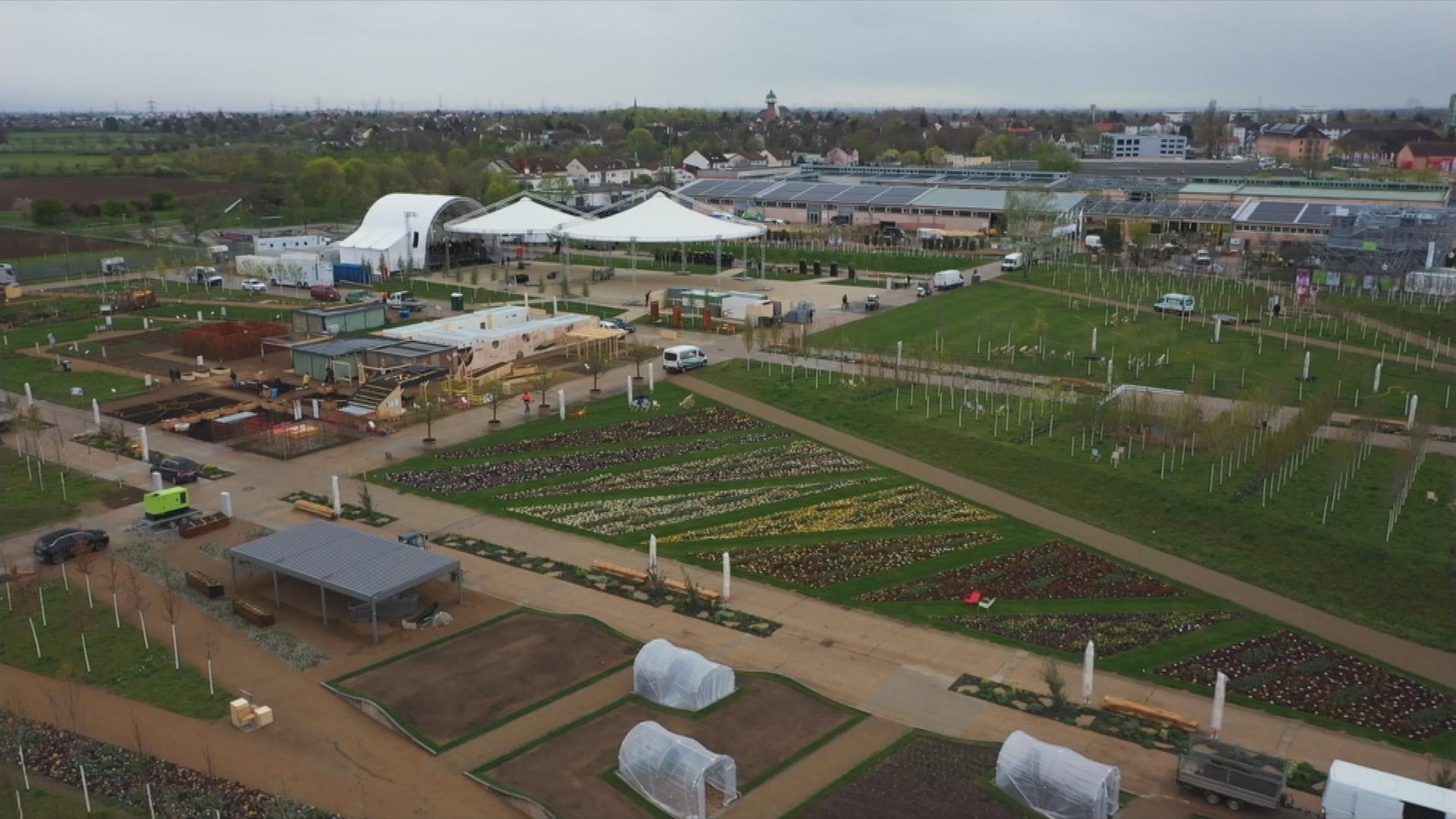 Vogelperspektive des Gelände der Bundesgartenschau in Mannheim