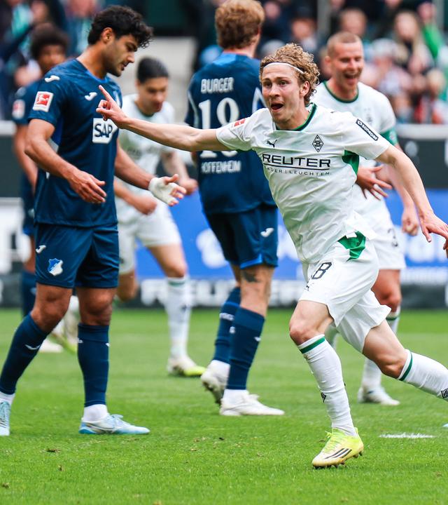 Hugo Bolin (Borussia Mönchengladbach, 38) jubelt nach seinem Tor zum 1:0 am 16.05.2026 in Mönchengladbach.