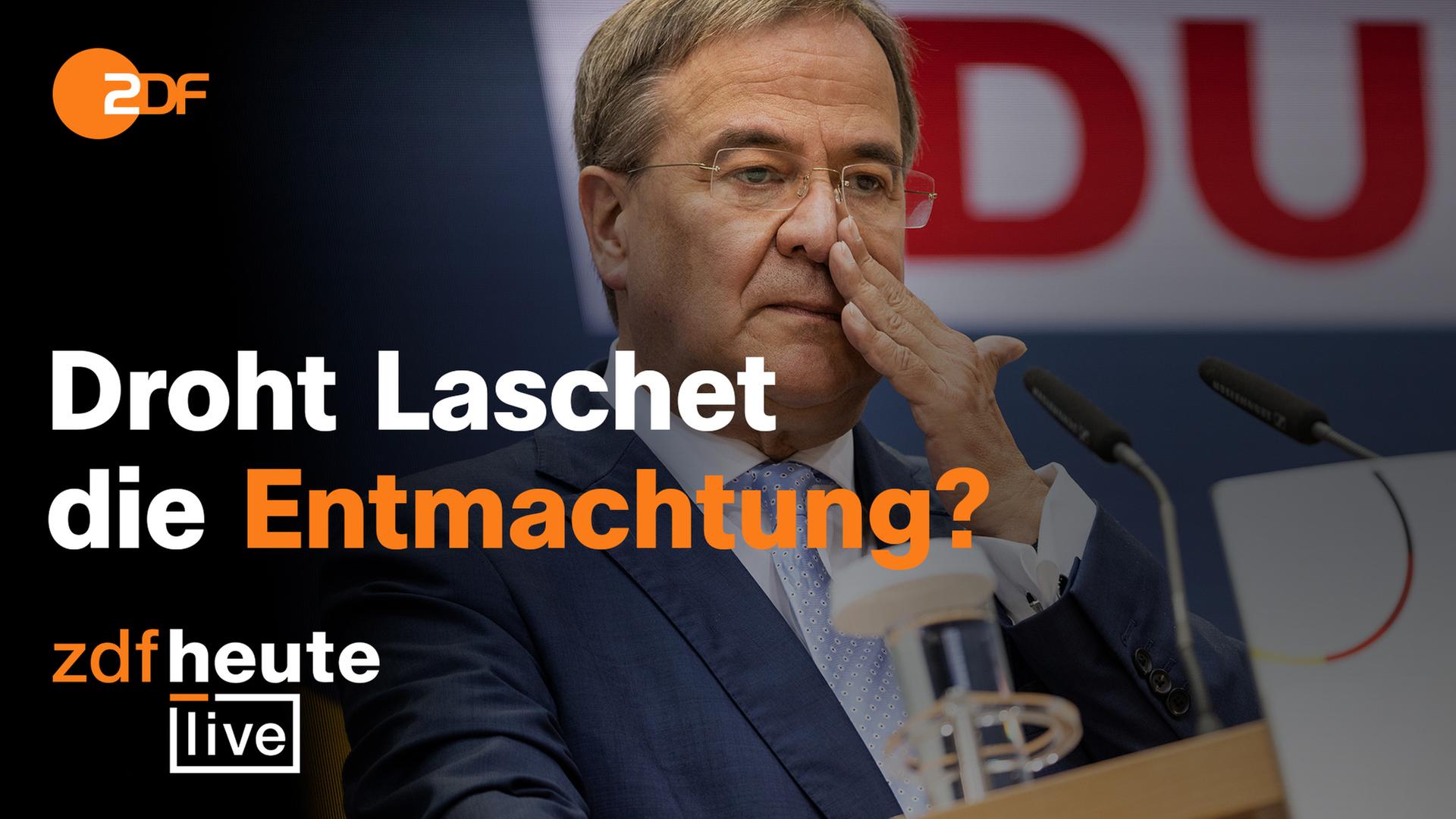 CDU-Chef Armin Laschet fasst sich am Rednerpult an die Nase; Schriftzug: Droht Laschet die Entmachtung?