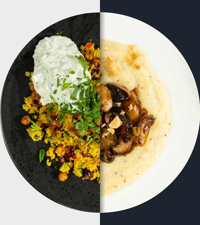Bunter Couscous vs. Rosenkohl-Pilz-Gemüse