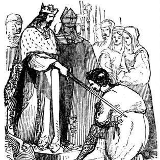 Stichzeichnung: Mittelalterlicher Ritterschlag