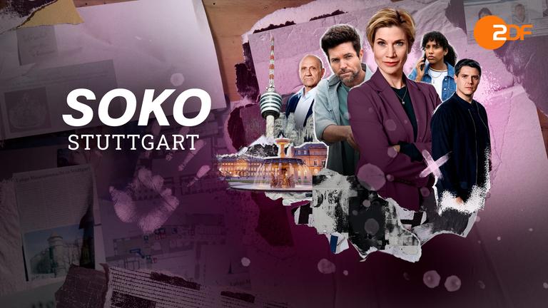 Im Vordergrund stehen fünf Ermittlerinnen und Ermittler des SOKO-Teams nebeneinander, von links nach rechts angeordnet: Michael Kaiser (Karl Kranzkowski), Jo Stoll (Peter Ketnath), Martina Seiffert (Astrid Fünderich), Lea Gomez (Jasmin Gassmann), Rico Sander (Benjamin Strecker).