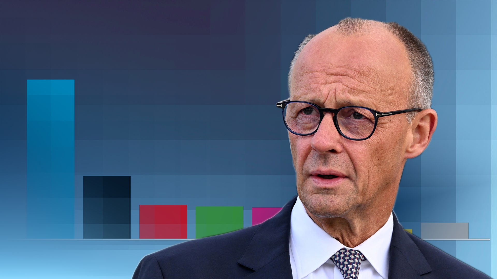 Bundeskanzler Friedrich Merz vor einer Grafik der Wahlergebnisse der Landtagswahl in Sachsen-Anhalt.