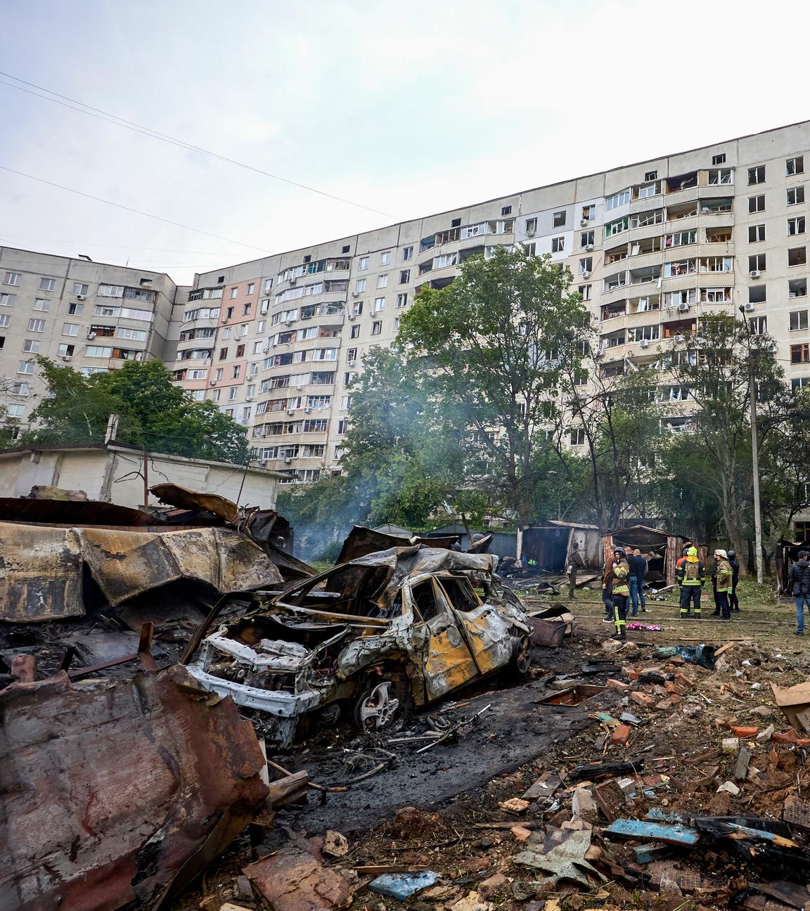 Zerstörte Gebäude in der ukrainischen Stadt Charkiw.
