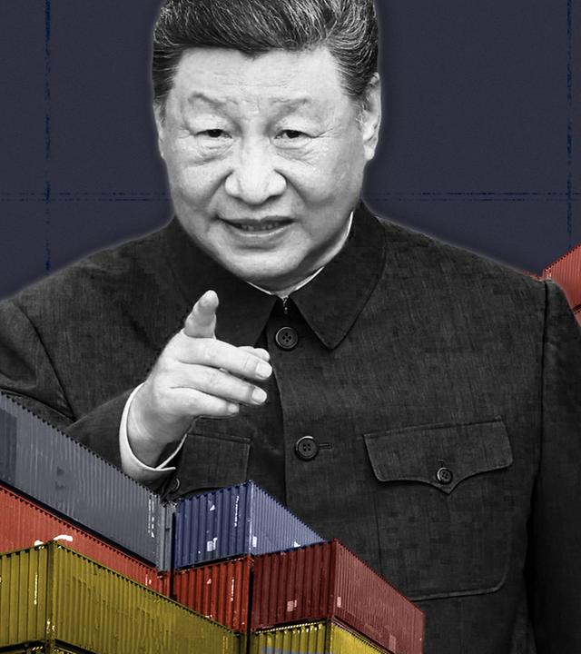Der chinesische Staatspräsident Xi Jinping ist auf der Montage für das Titelbild von "WISO - Wirtschaft erklärt" zwischen Frachtcontainern zu sehen.