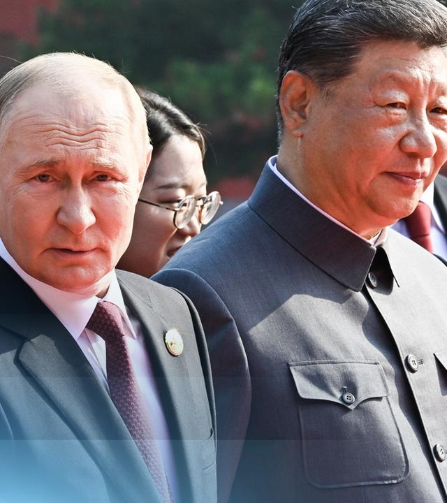 Putin, Xi und Kim bei der Militärparade in China. 