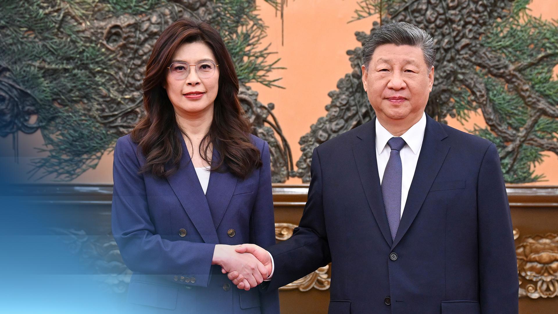 Taiwans Oppositionsführerin Cheng und Chinas Machthaber Xi Jingping
