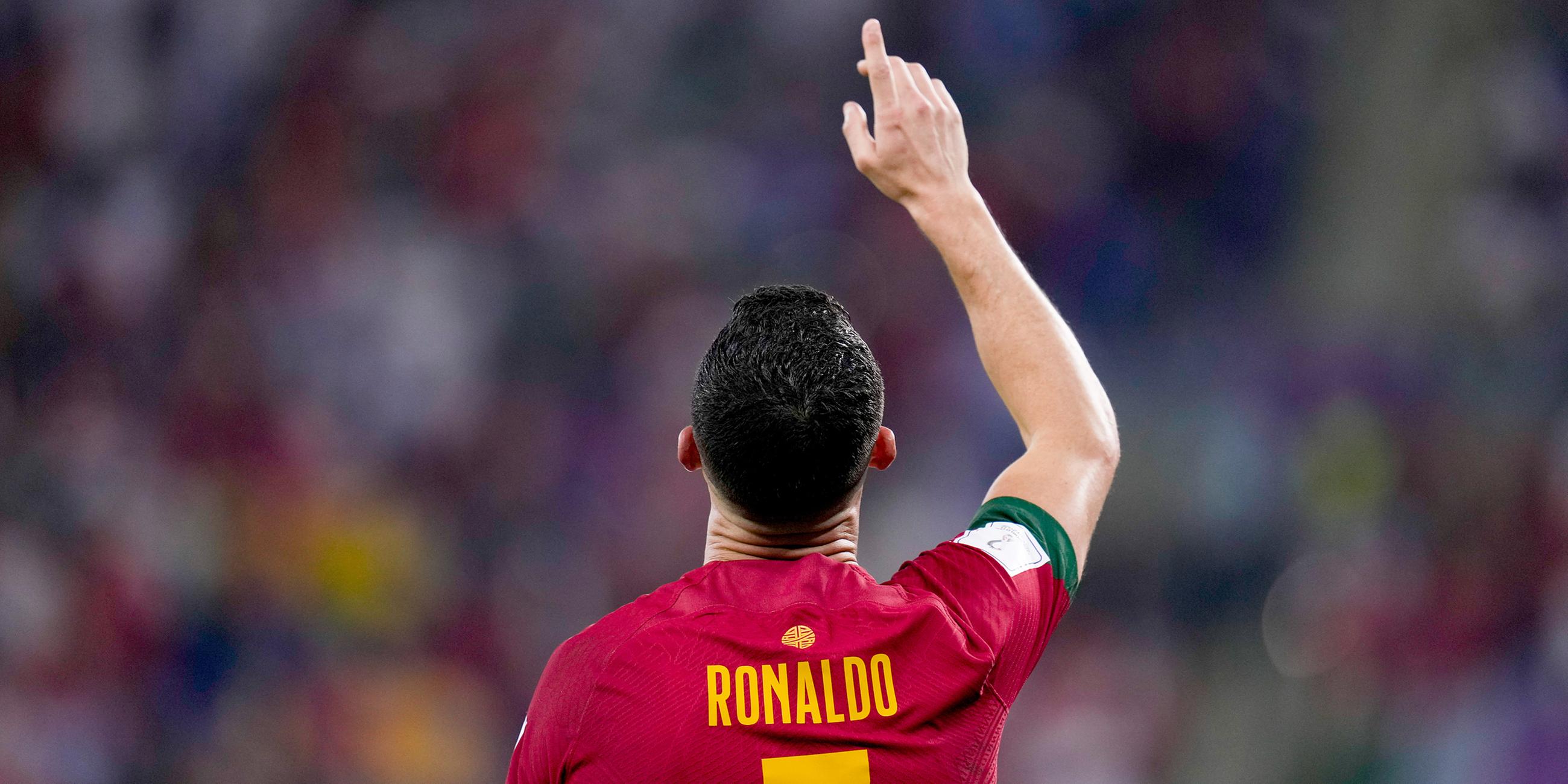 Christiano Ronaldo (Portugal) feiert sein Tor gegen Ghana in der Vorrunde der Gruppe H am 24.11.2022.