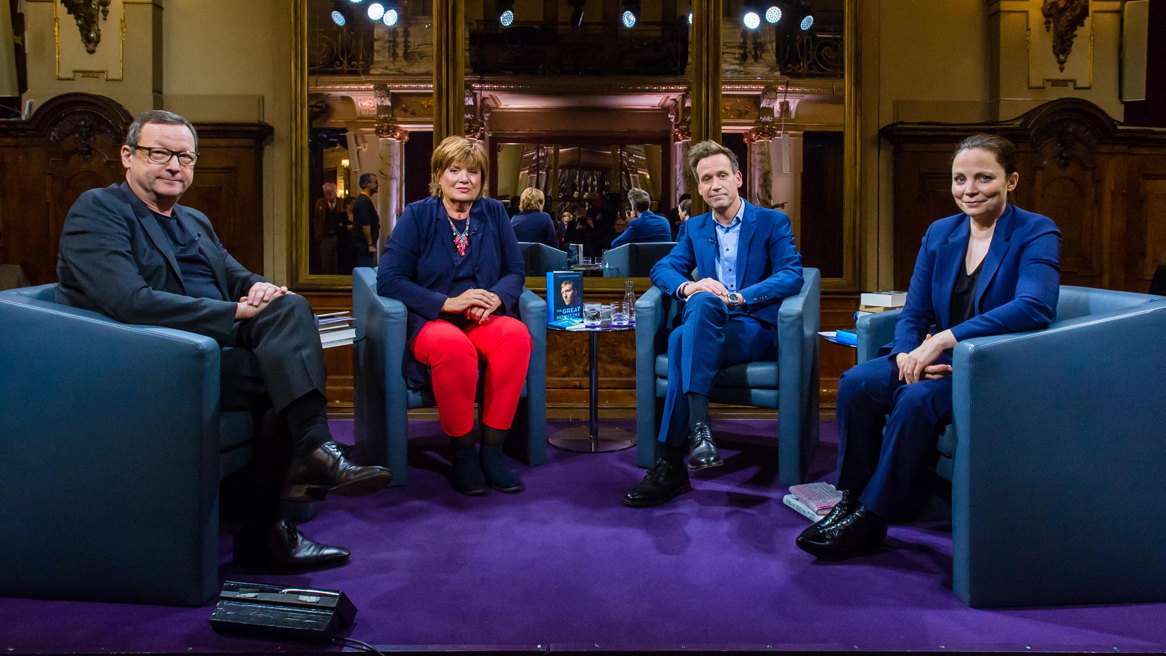 "Das Literarische Quartett - Sendung vom 06.12.2019": Matthias Brandt, Christine Westermann, Volker Weidermann, Thea Dorn