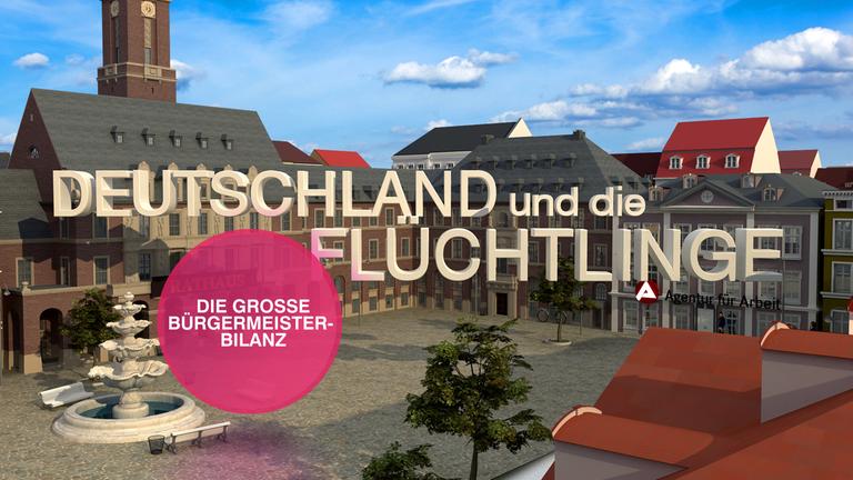 "ZDFzeit: Deutschland und die Flüchtlinge - Die große Bürgermeister-Bilanz": Sendungslogo: Zu sehen ist eine virtuelle Stadtansicht.
