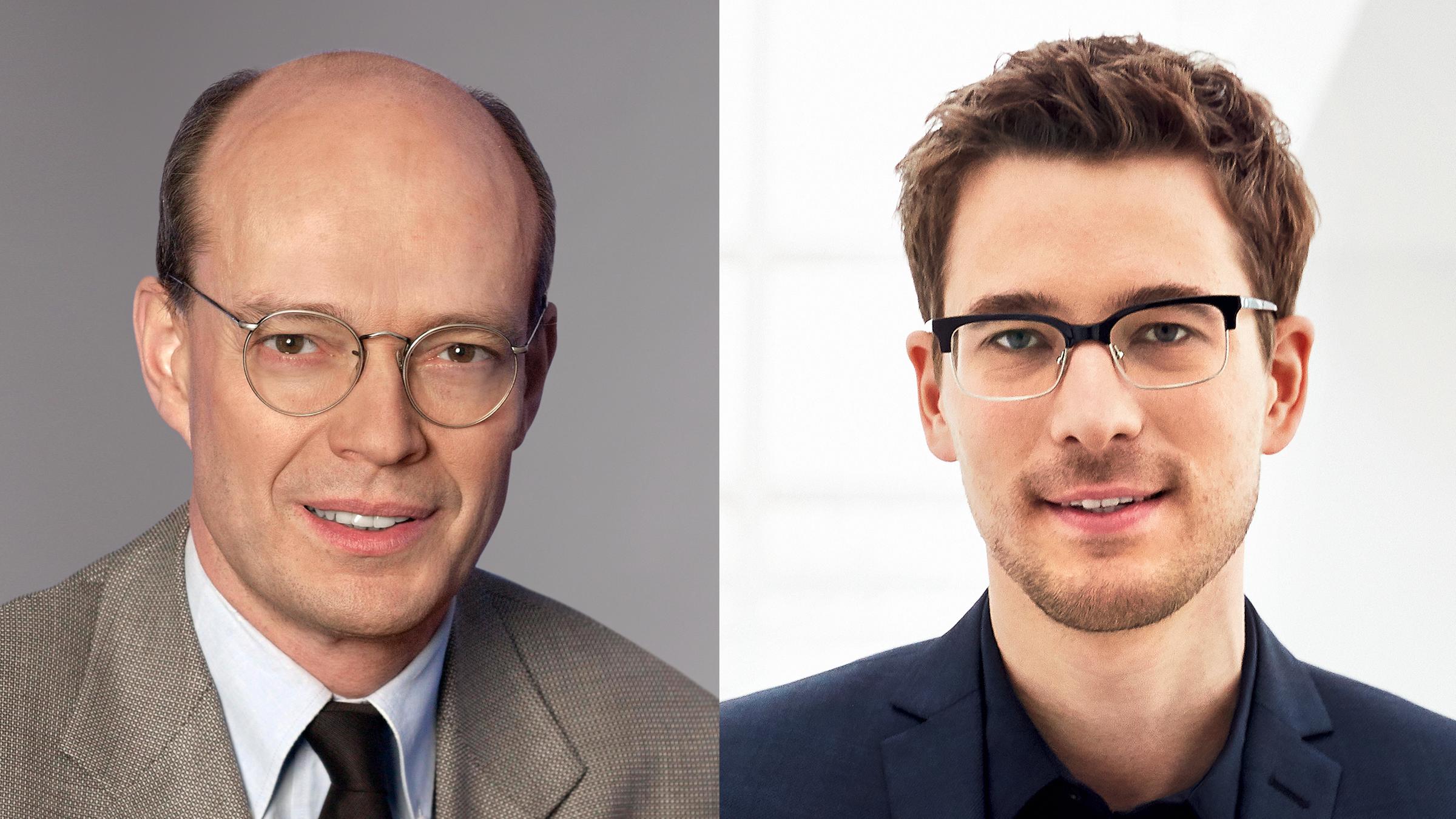 Bildcombo: Martin Berthoud und Florian Kumb lächeln auf getrennten Fotos nebeneinander in die Kamera.