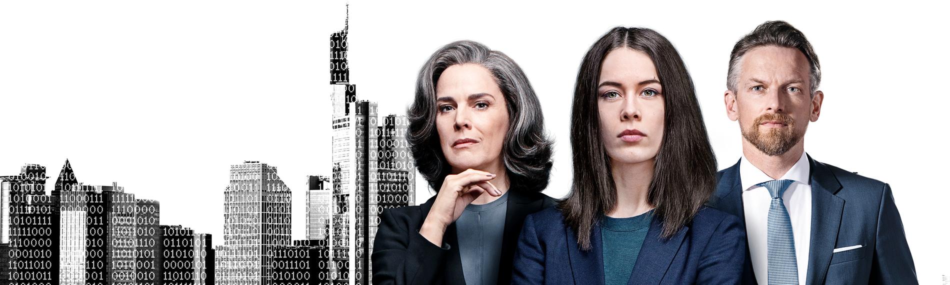 "Bad Banks": Christelle Leblanc (Désirée Nosbusch), Jana Liekam (Paula Beer), Gabriel Fenger (Barry Atsma)