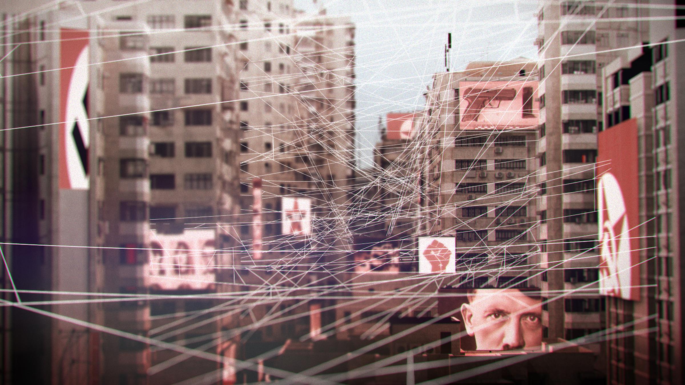 "Extremismus in Deutschland - Gefahr von rechts und links": Blick auf eine animierte Kollage mit Symbolbildern, die auf den Extremismus in Deutschland verweisen, etwa ein Fahndungsplakat der RAF oder ein Porträtbild von Adolf Hitler.