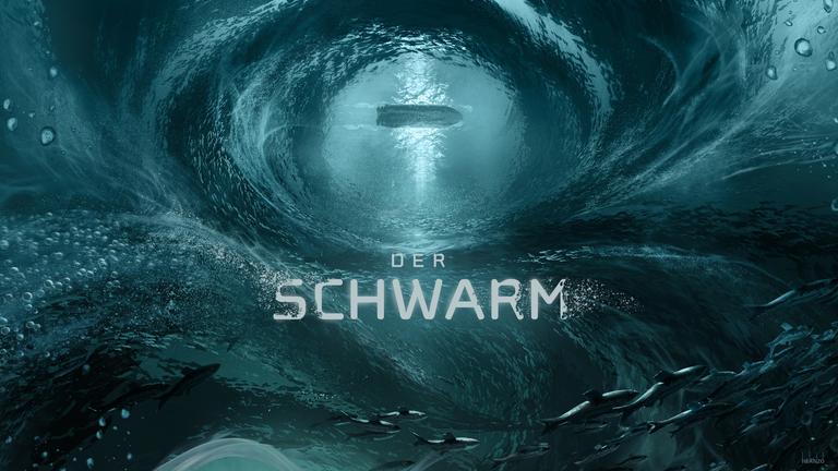 "Der Schwarm": Blick vom Meeresgrund durch einen Strudel auf die Unterseite ein kleines Boots.