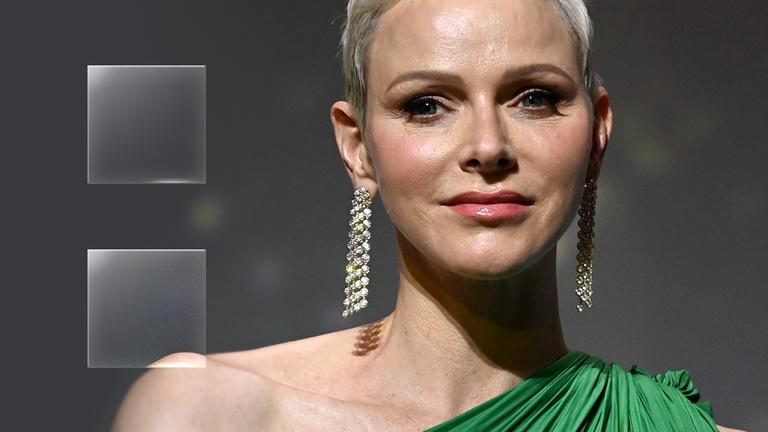 "ZDFzeit: Monacos unglückliche Fürstin. Der Fluch der Grimaldi-Frauen": Montage. Im Vordergrund ein Porträt von Charlène, dahinter die junge Grace Kelly und die junge Caroline.