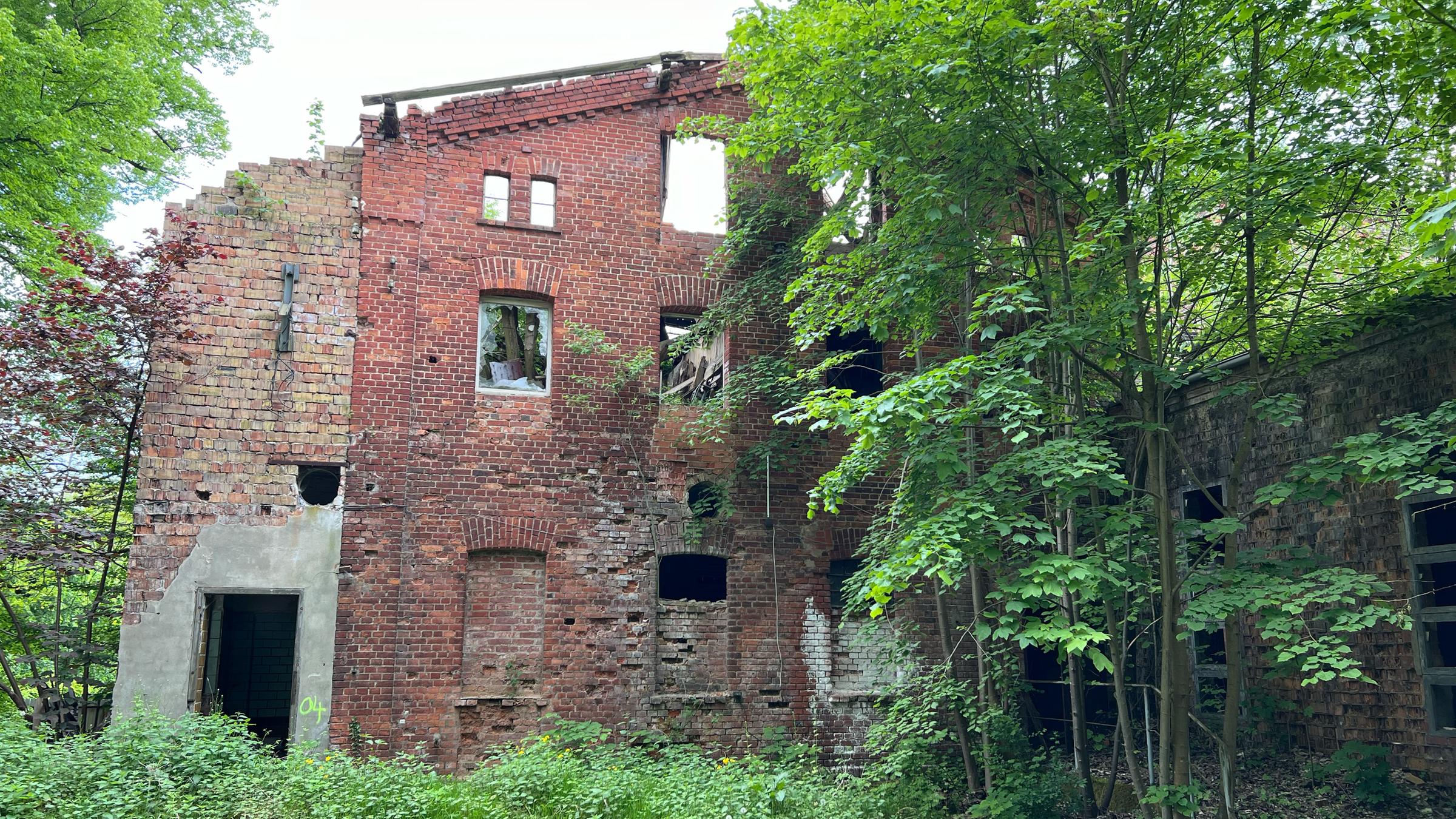 "WISO-Dokumentation: Kampf um die Zukunft - Wie sich ein Dorf gegen die Krise stemmt": Die verfallene Fassade der ehemaligen Schlossbrauerei im brandenburgischen Wiesenburg