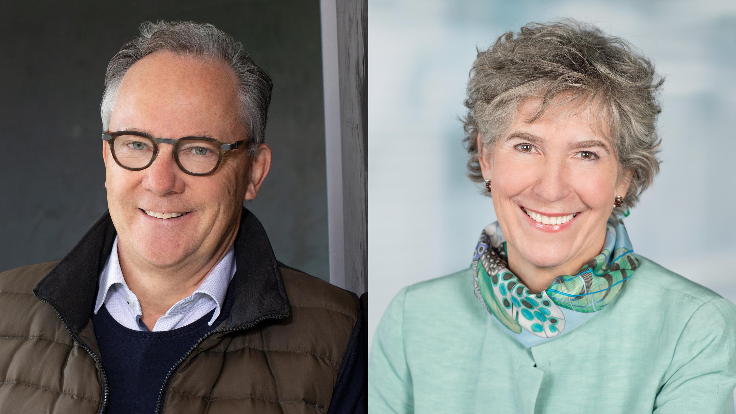 Auf dieser Bildkomination schauen Eckart Gaddum und Susanne Biedenkopf-Kürten auf getrennten Fotos in die Kamera.