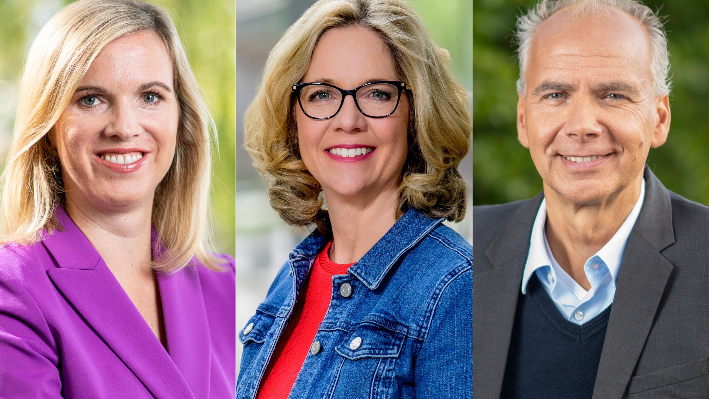 Bildcombo: Eva Schiller, Nicola Albrecht und Kai Niklasch blicken auf getrennten Fotos in die Kamera.