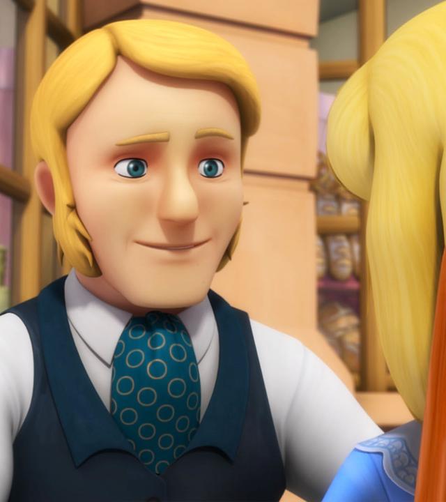 Clara (rechts) ist von hinten im Rollstuhl zu sehen, während sie mit ihrem Vater (links) spricht.